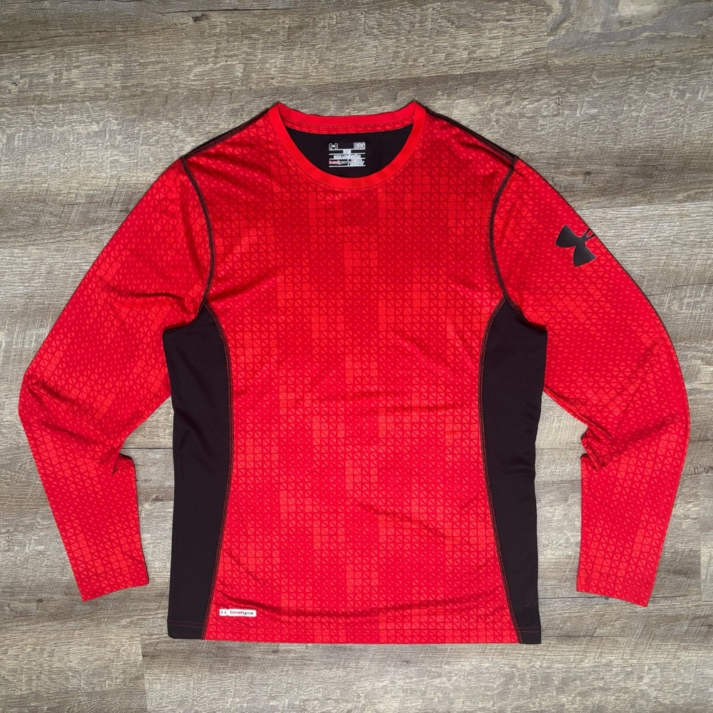 Under Armour Heat Gear Fitted Compression Shirt Men's L Red AOP Long Sleeve